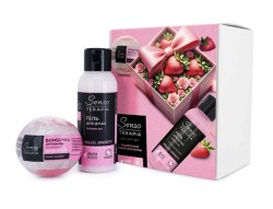 Набор подарочный Senso Terapia Страуберри фан Гель для душа для бодрого утра + бомбочка для ванны увлажняющая клубничная 95 мл + 110 г